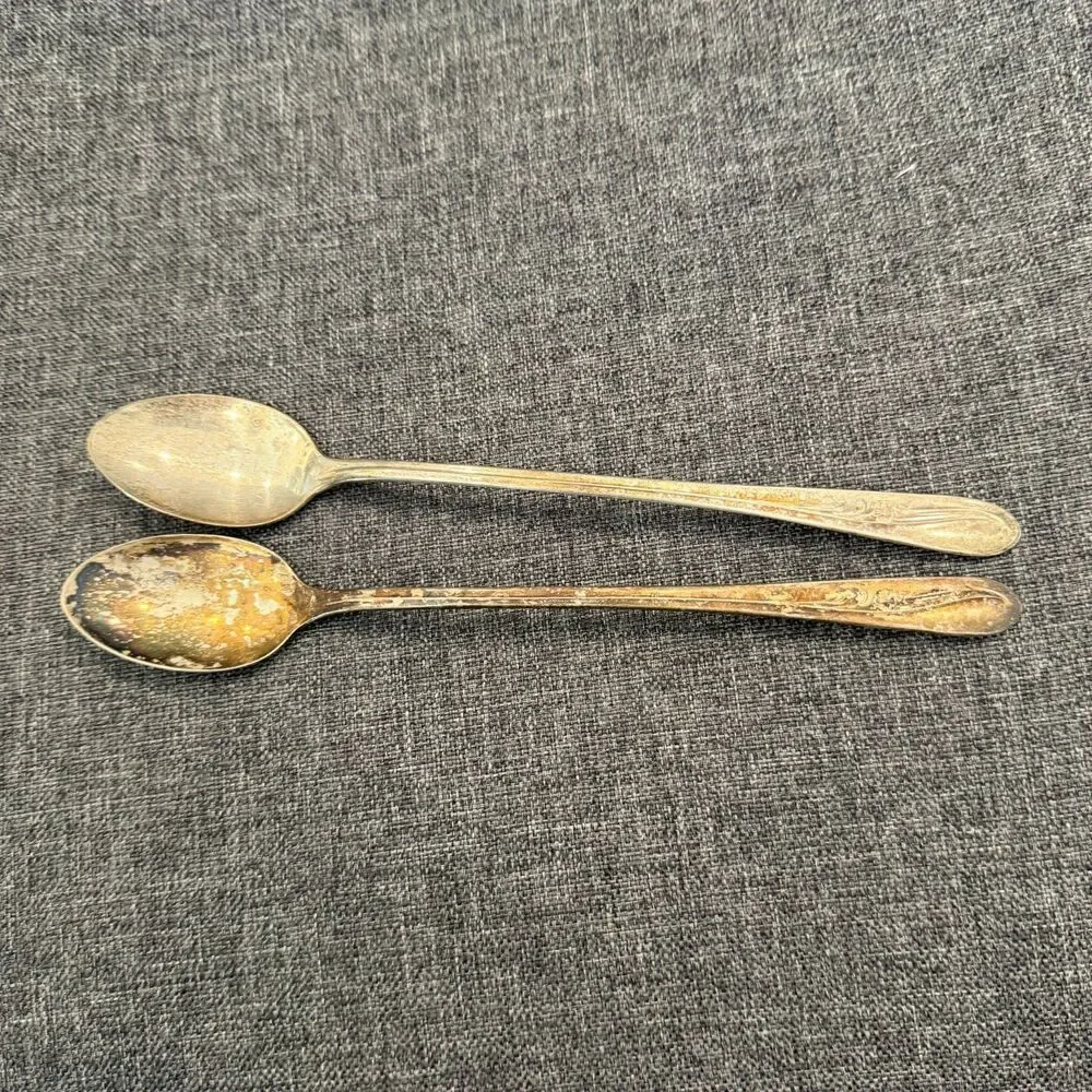 Vtg 2x H&T Mfg Co. Silver Plate 1940 Condiment Serving Spoon Ladle Meadow Flower